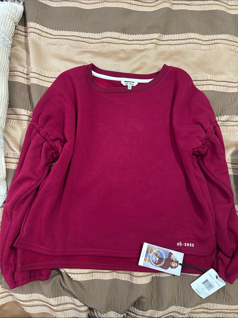 Ob•sess Girls' Berry Pullover Sweatshirt with Ruched Sleeves